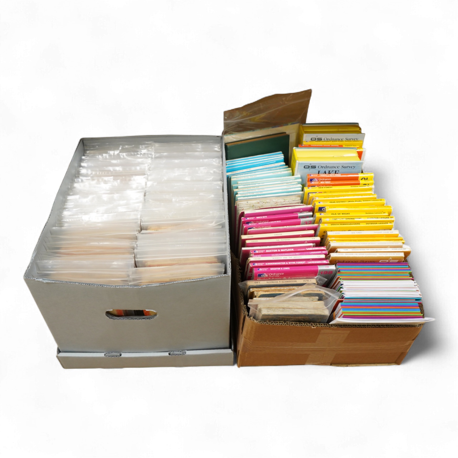 A collection of Ordnance Survey maps, including; Landranger series, Outdoor Leisure series, Old Ordnance Survey series, Geological Survey series, Explore series, New Popular series Sixth Edition, Fifth Edition One Inch,